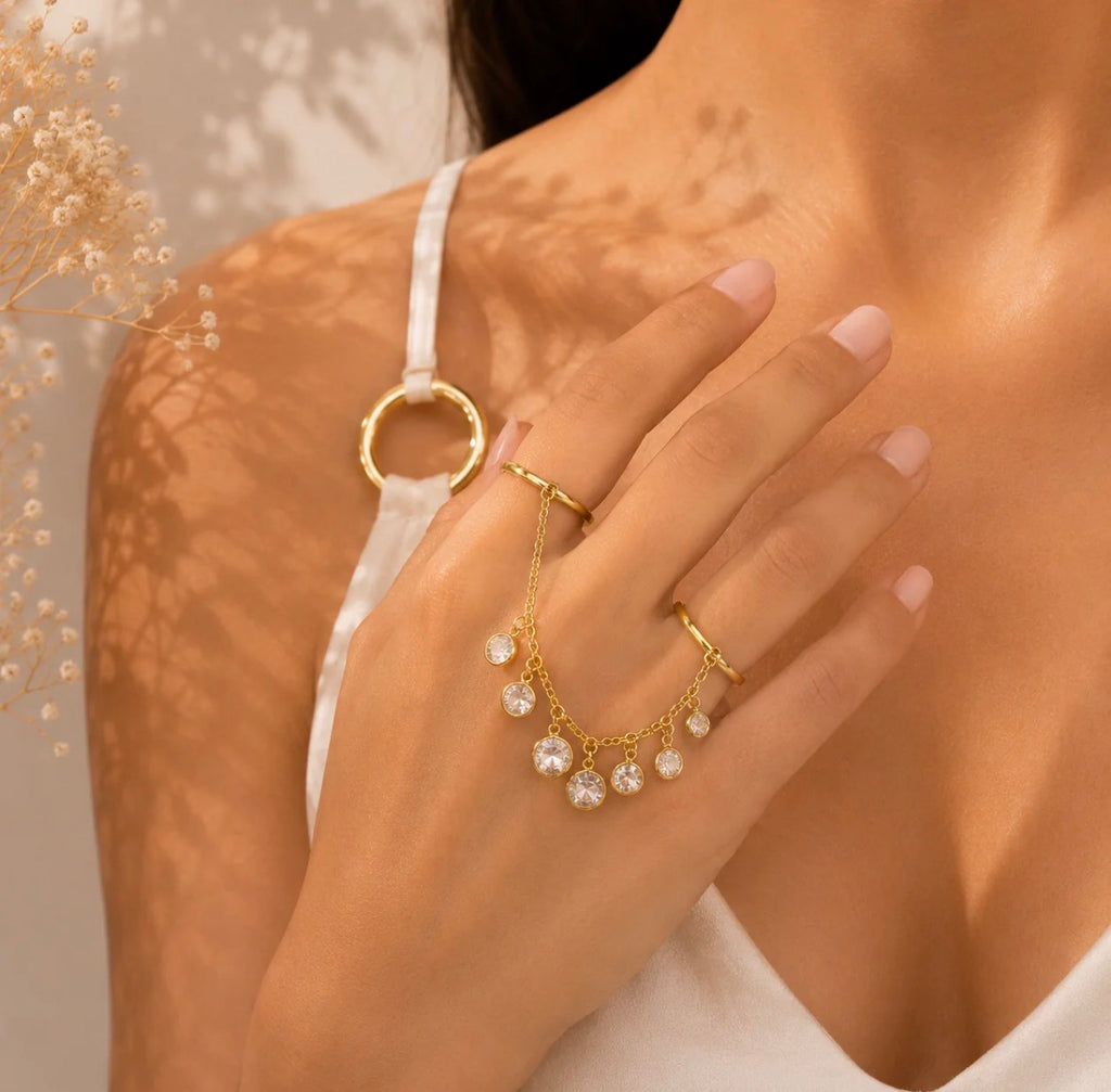 Diamond Hanging Double Finger Ring