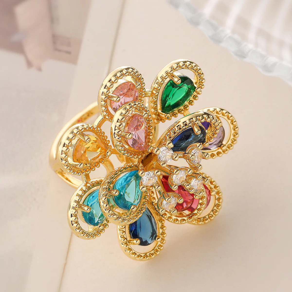 Crystal Flower Cocktail Ring