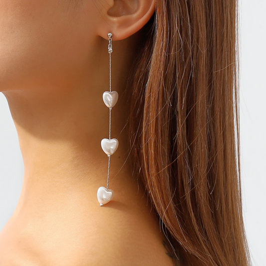 Drop Pearl Heart Earrings