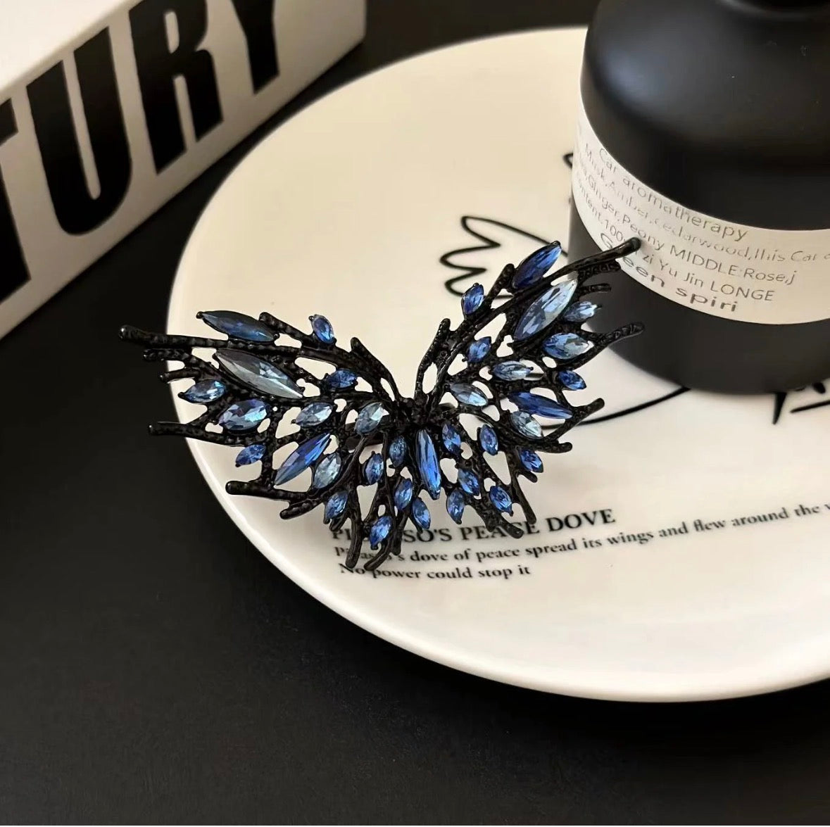 Blue Stone Black Butterfly Ring