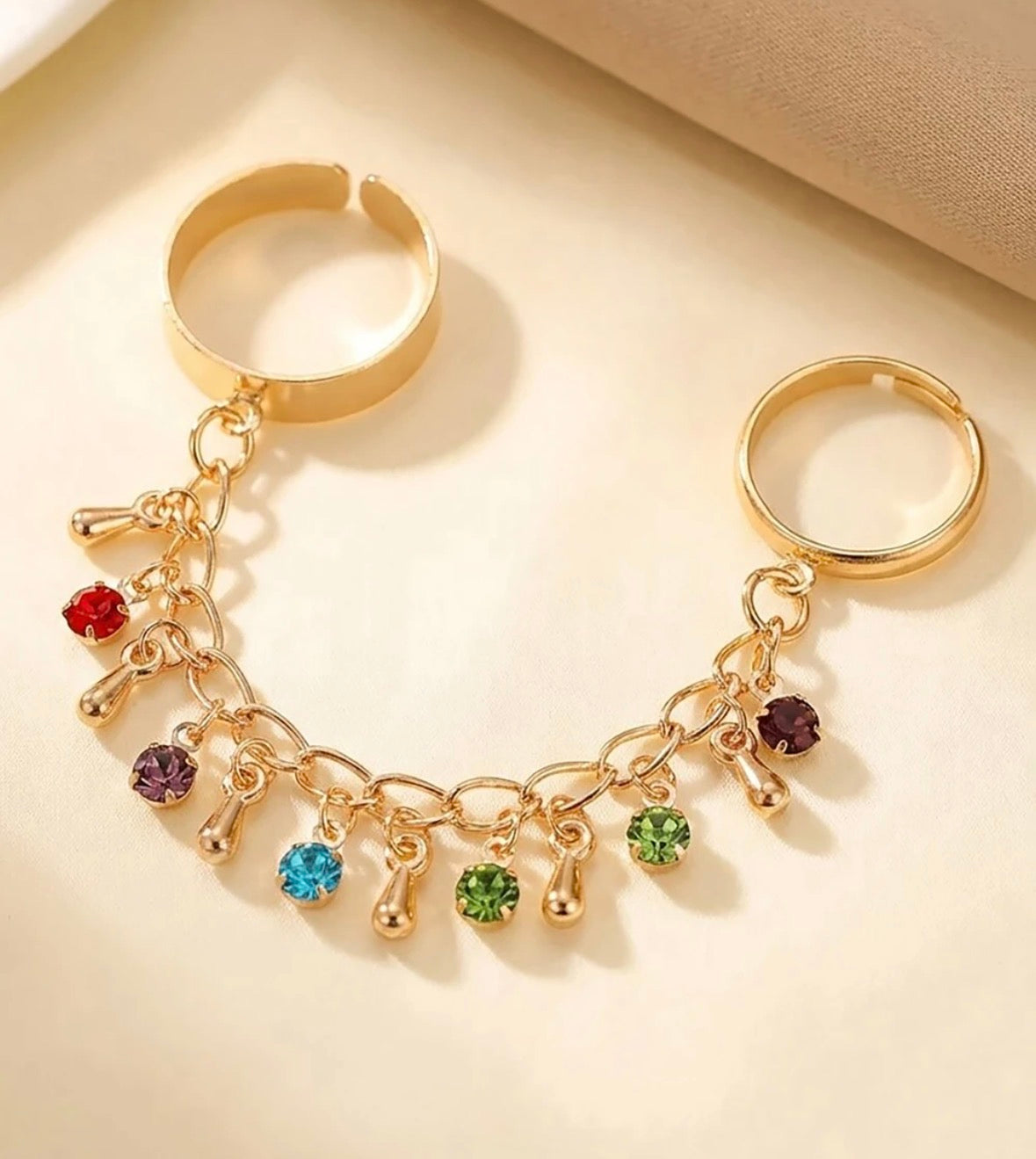 Diamond Hanging Double Finger Ring