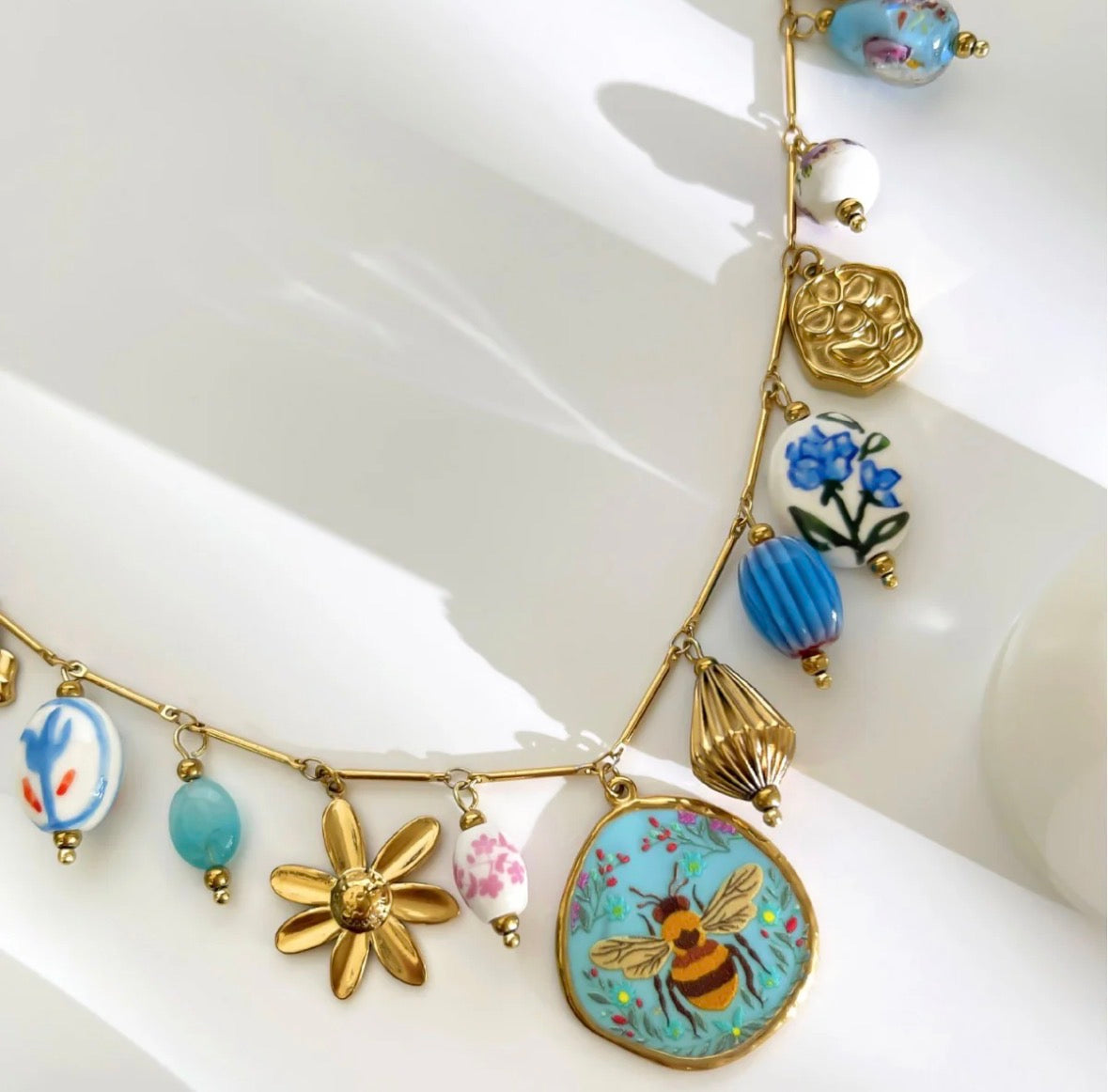 Blue Bee Charm Necklace
