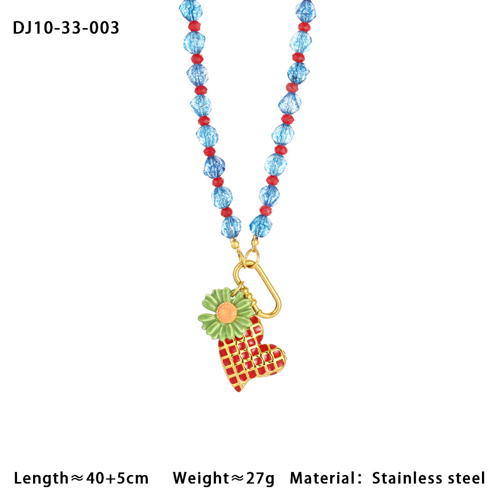 Blue Bead Red Heart Necklace