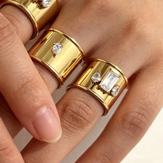 Three Crystal Band Ring