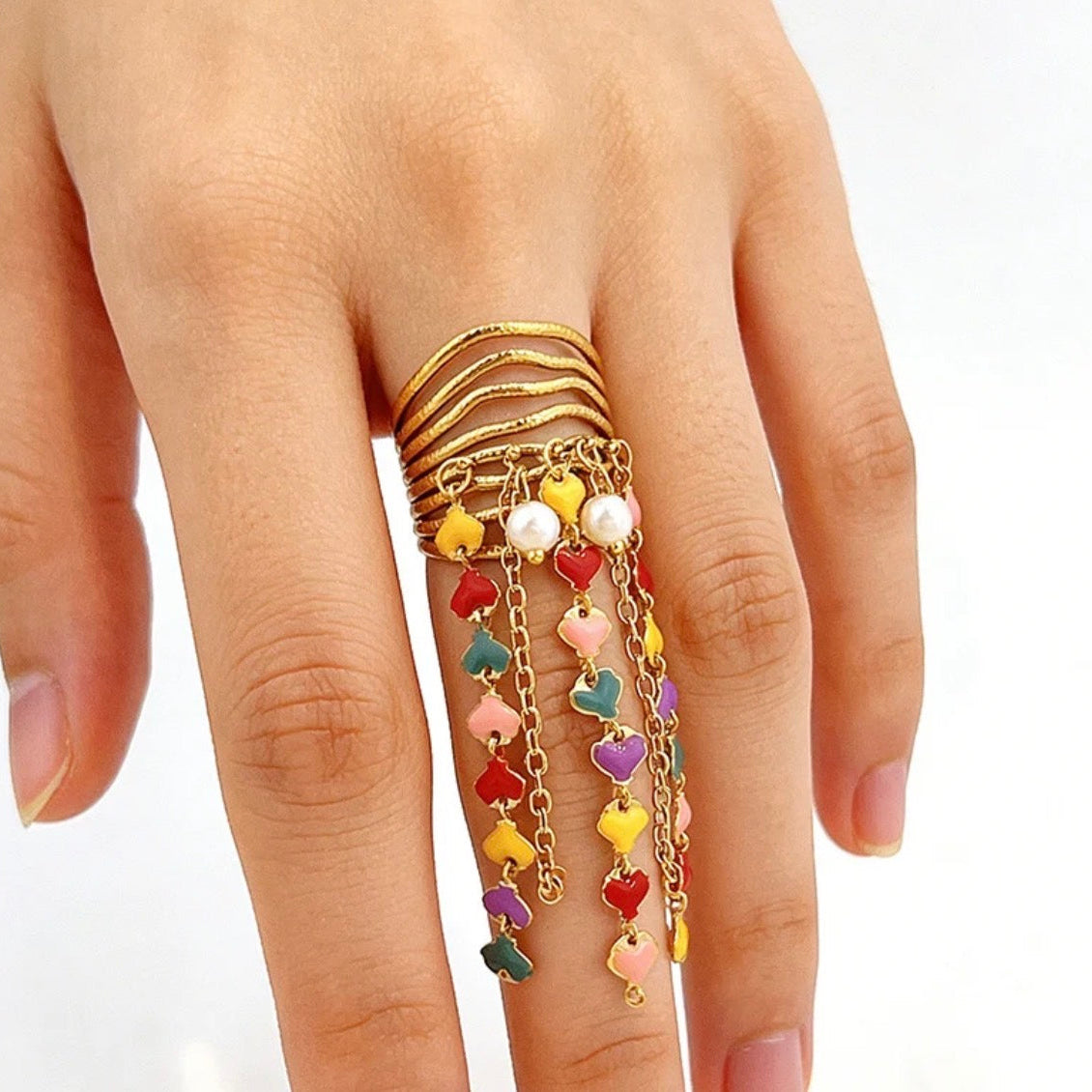 Heart Falling Tassel Ring