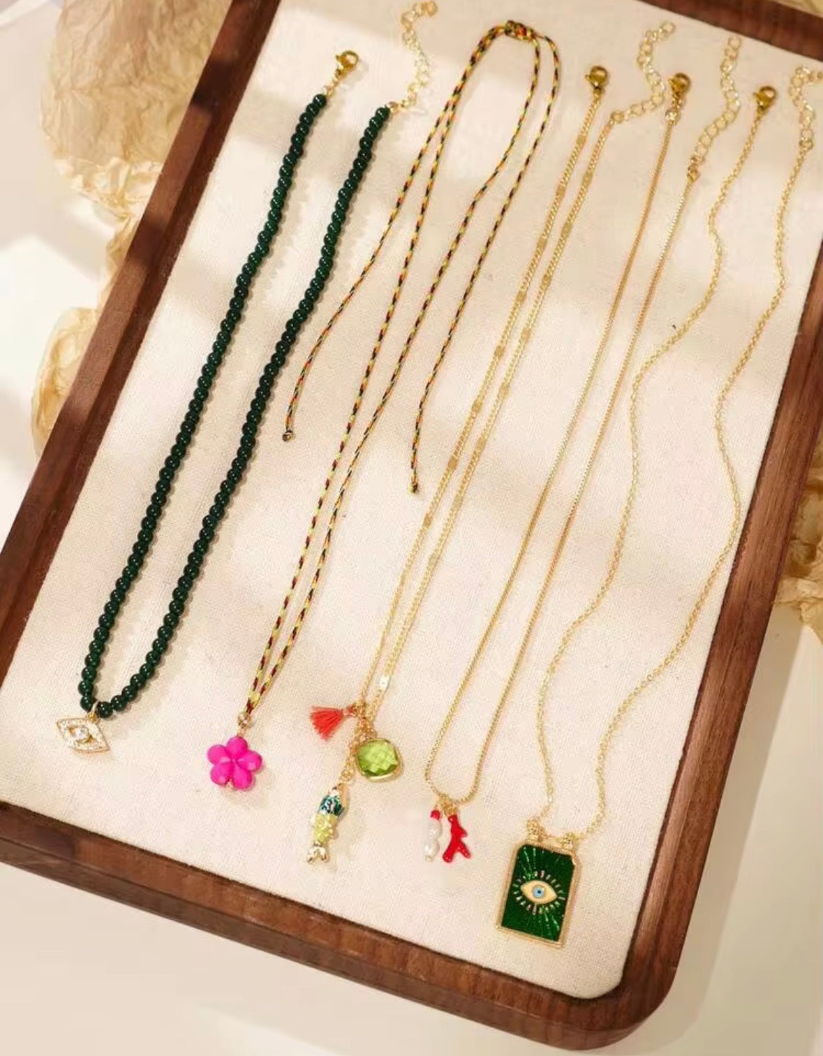 Green Beach Evil Eye Layered Necklace(Set of 5)