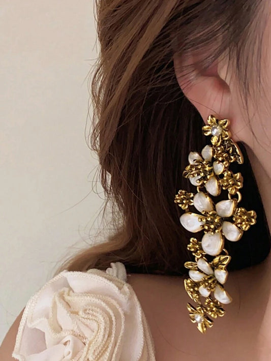 White Flower DropDown Earrings