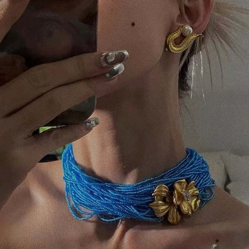 Blue Beaded Statement Necklace