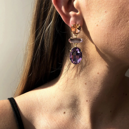 Purple Crystal Drop Earrings