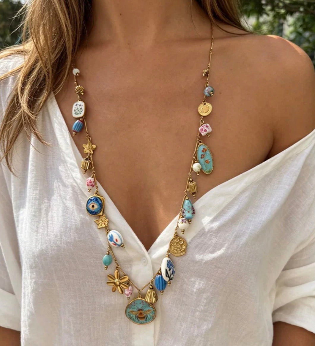 Blue Bee Charm Necklace