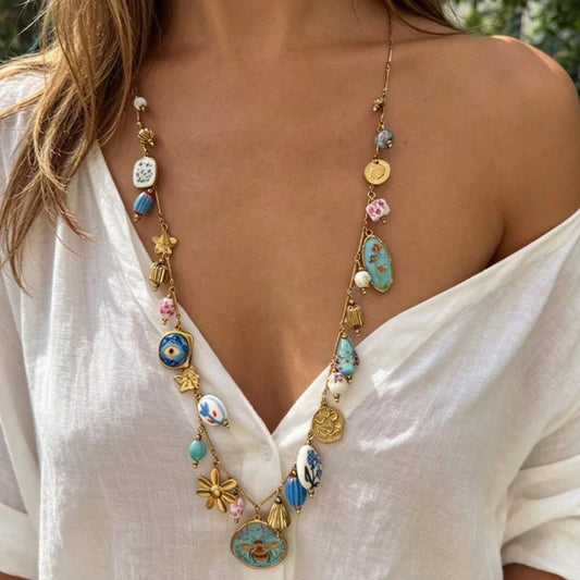 Blue Bee Charm Necklace