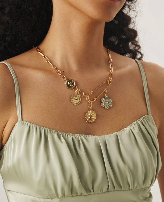 Blue Flower Evil Eye Charm Necklace