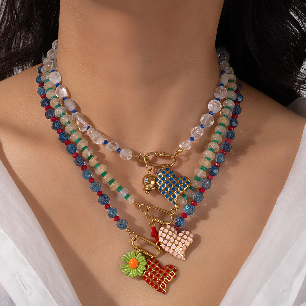 Blue Bead Red Heart Necklace