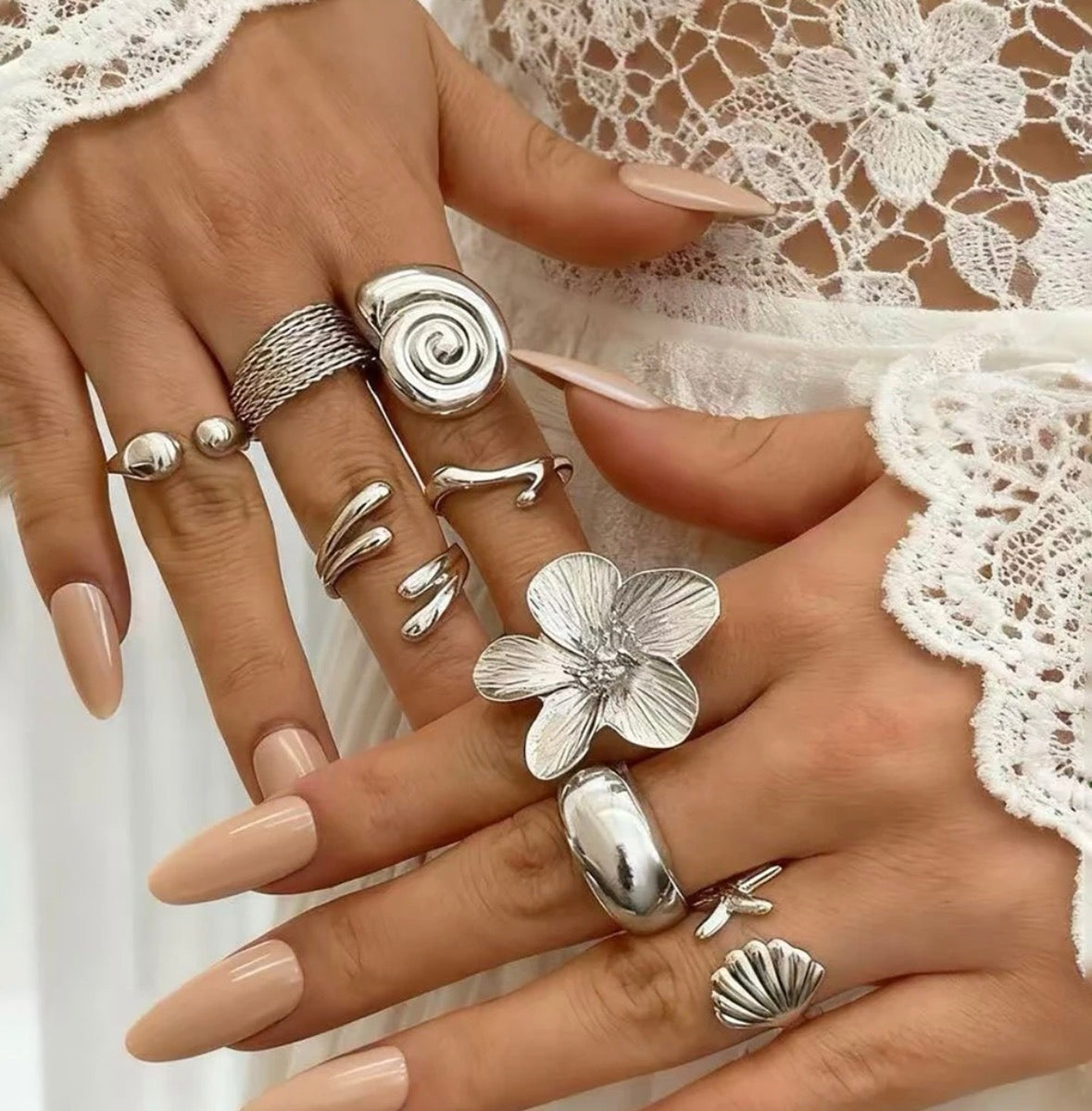 Shell N Flower Ring Set of 8