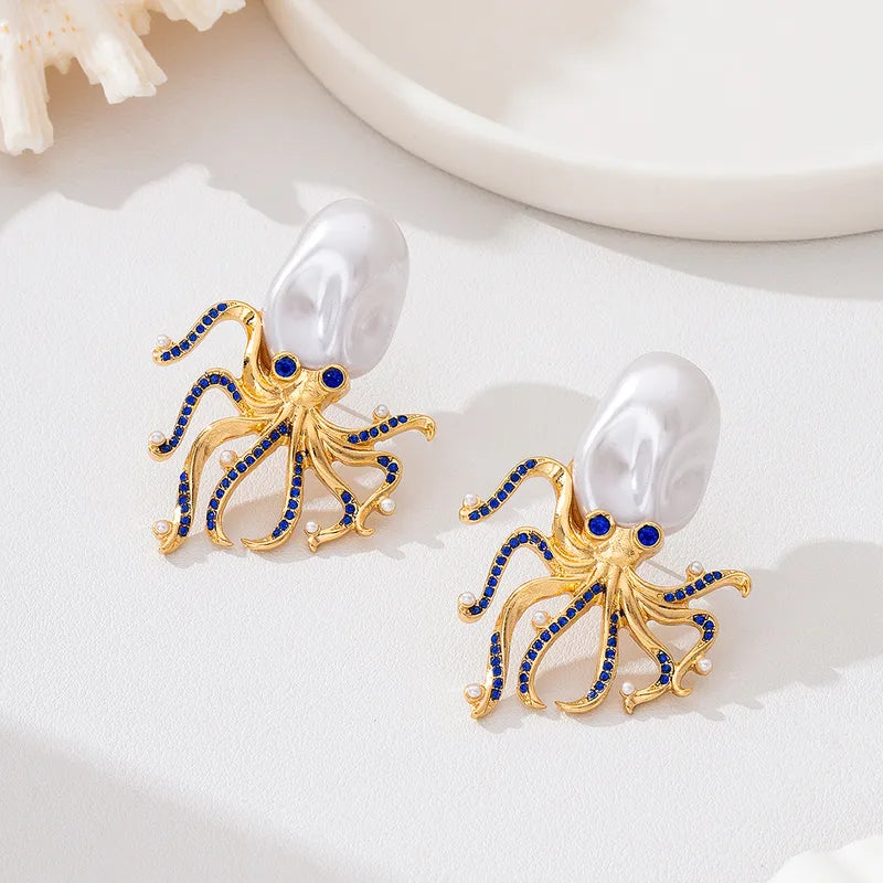 Pearl Octopus Stud Earrings