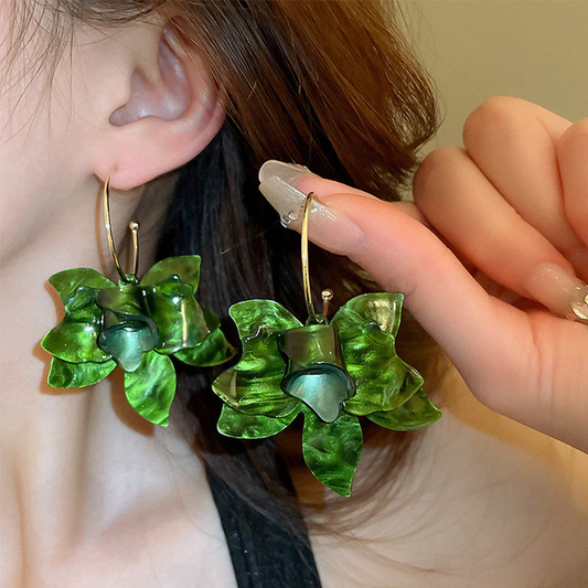 Green Flower Hoops