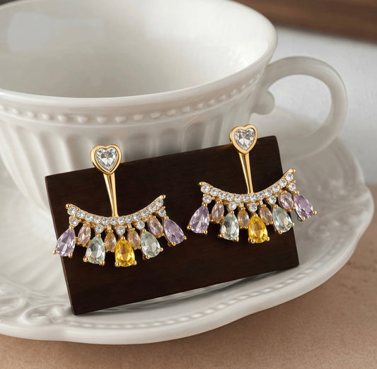 Multi Stone Heart Earrings