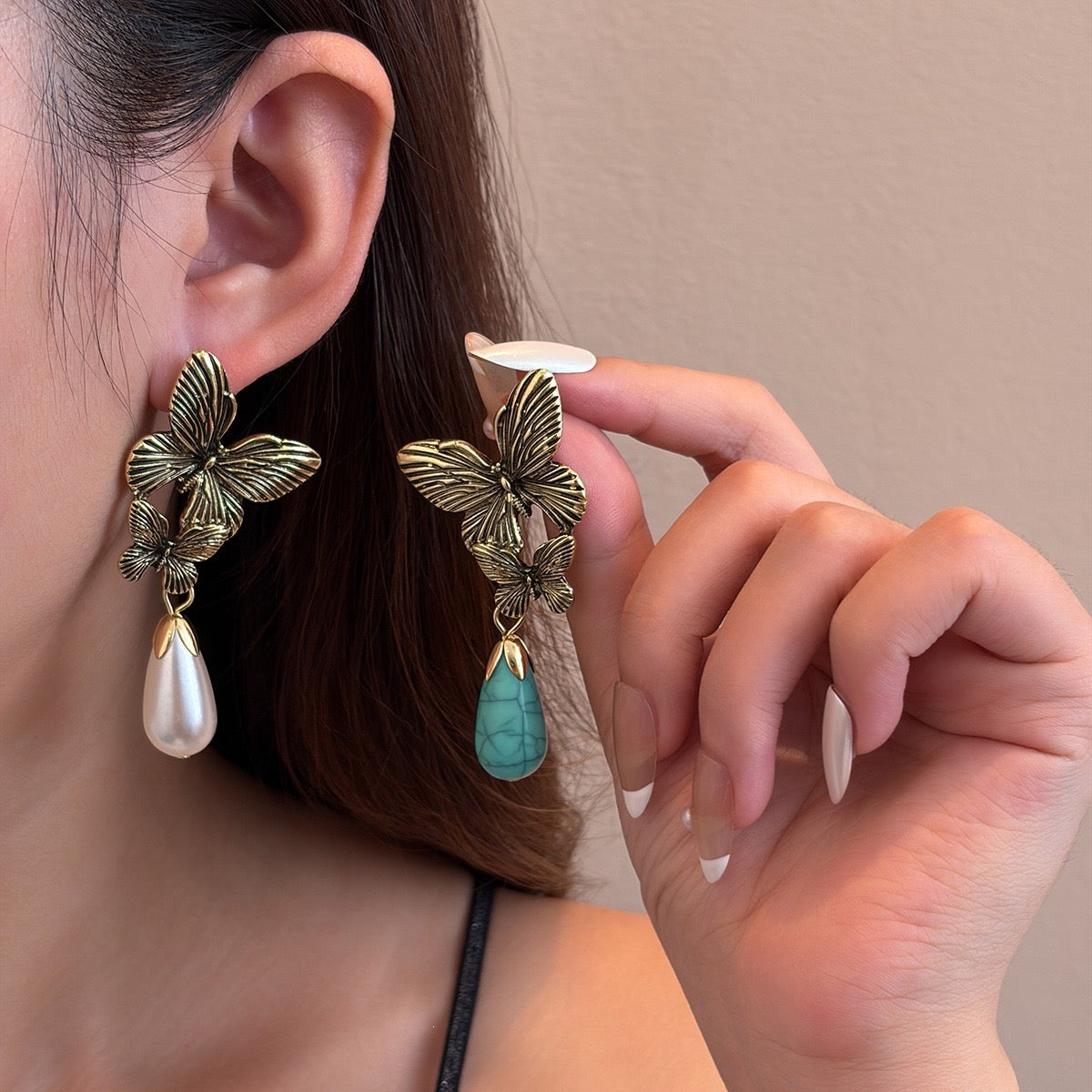 Butterfly Pearl Drop Earrings