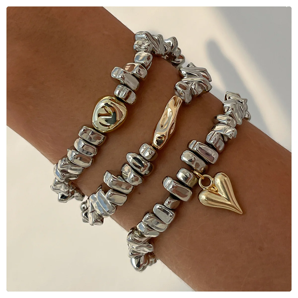 Pebble Gold Silver Bracelet