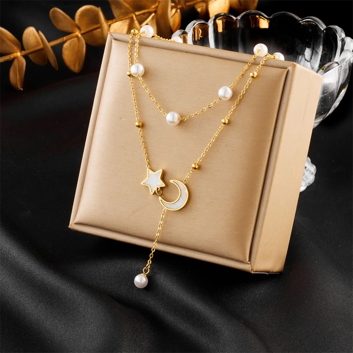 Star Moon Pearl Layered Necklace