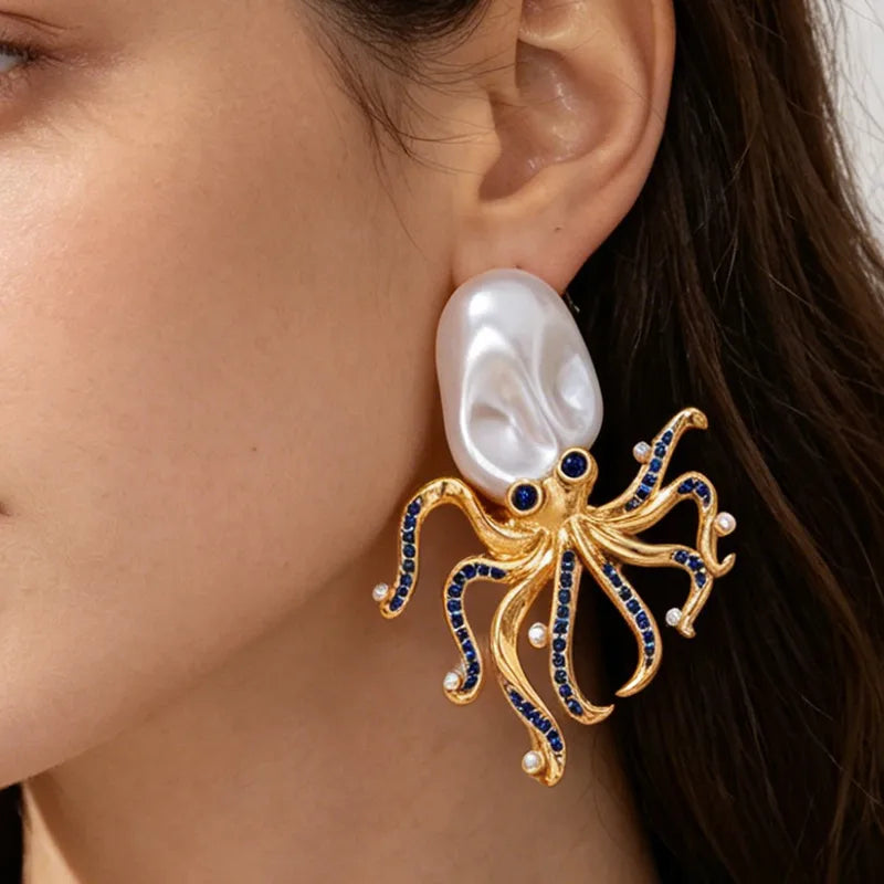 Pearl Octopus Stud Earrings