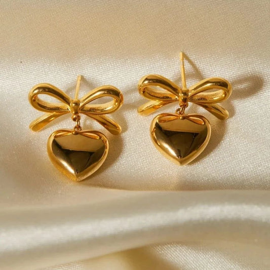 Heart Bow Stud Earrings