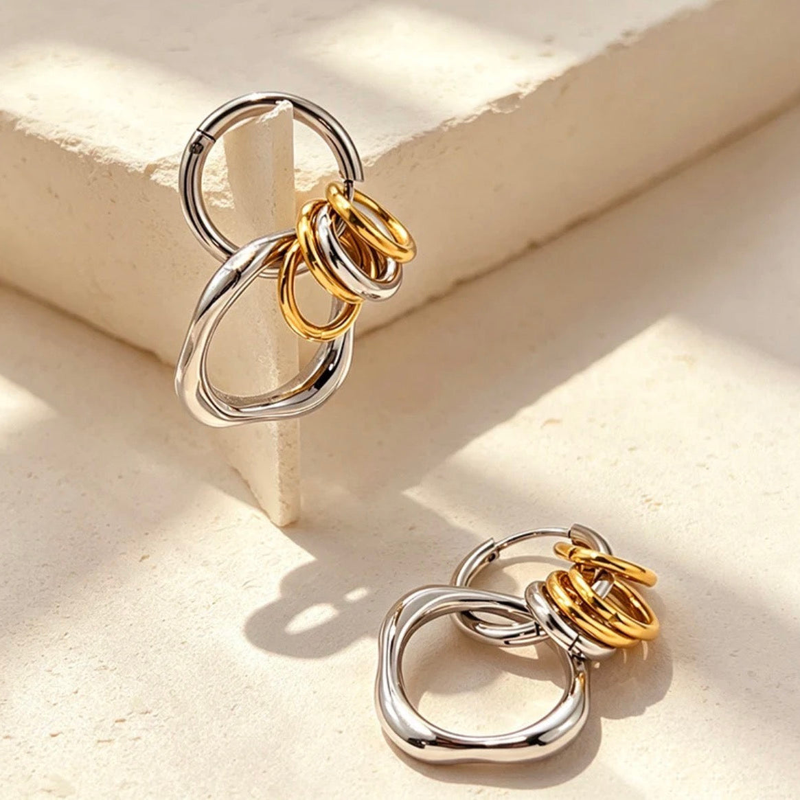 Gold Silver Ringed Hoops