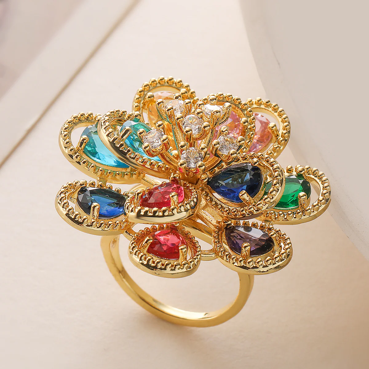 Crystal Flower Cocktail Ring
