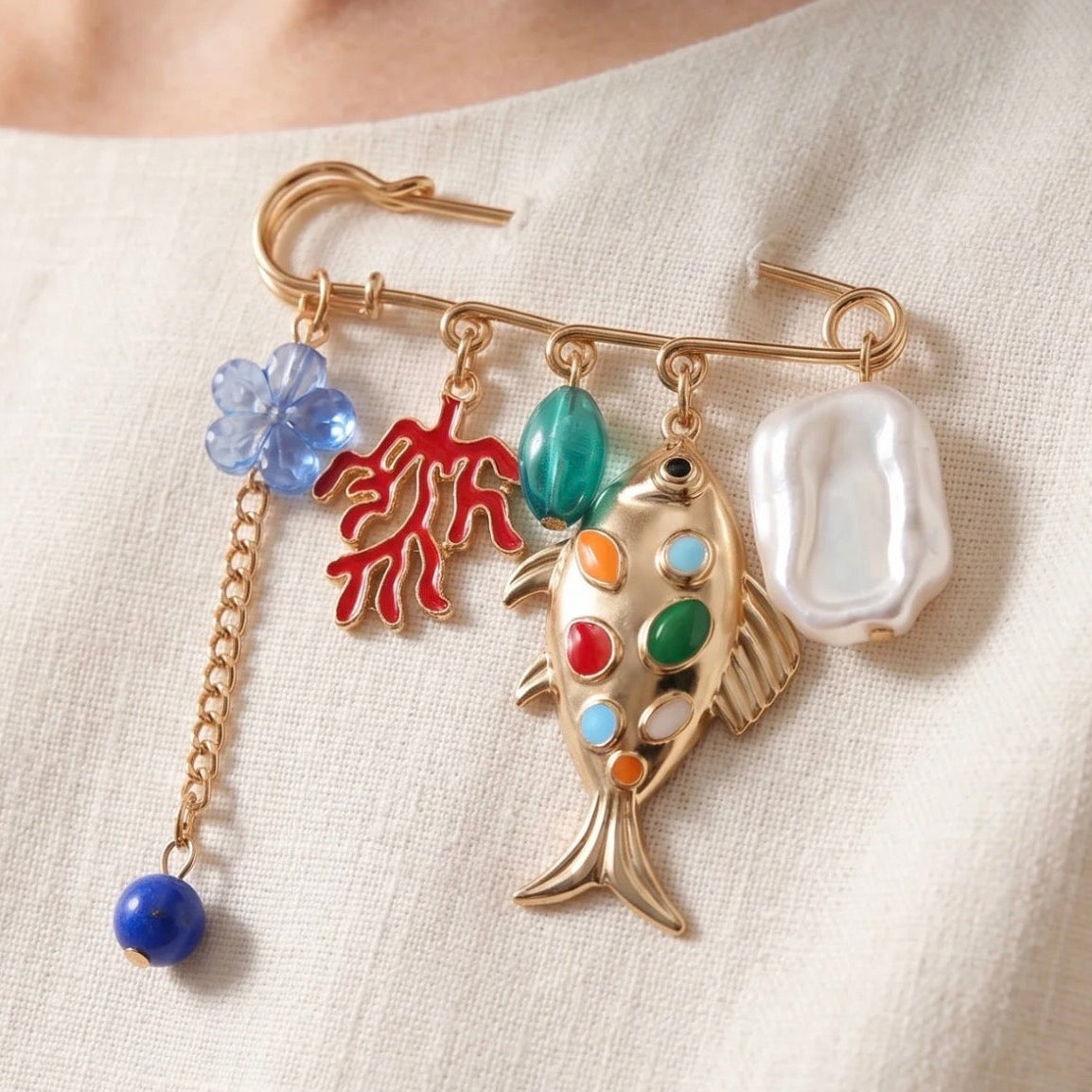 Multicolour Pearl Brooch Pin