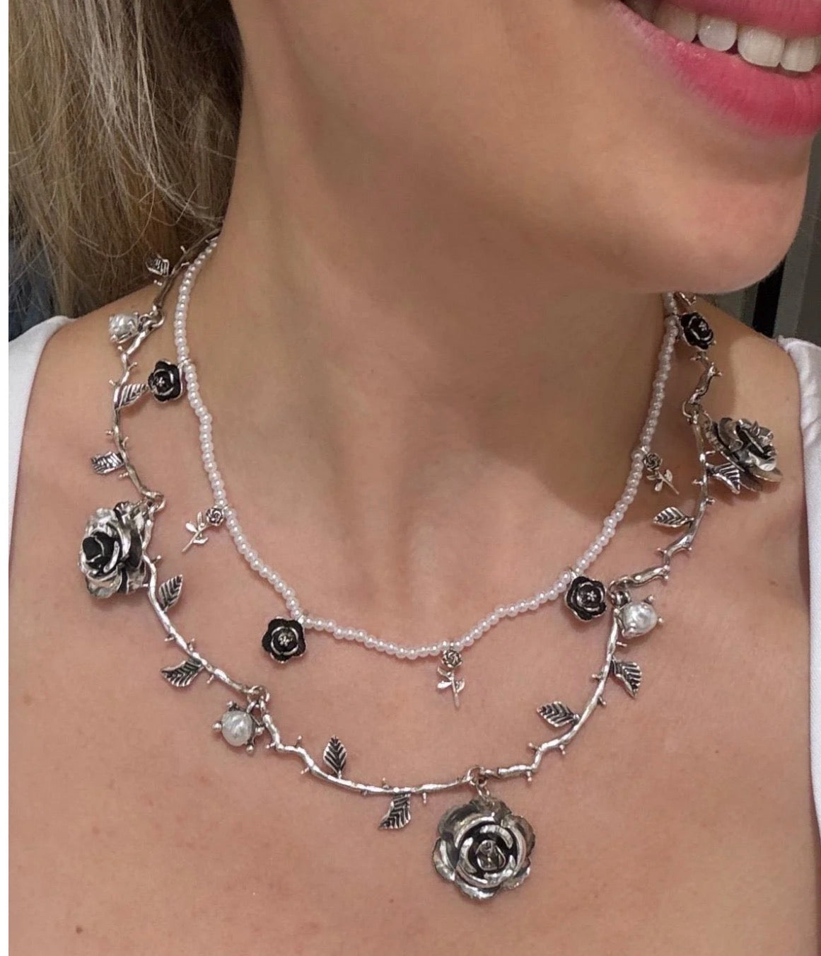 Rose and Pearl Necklace