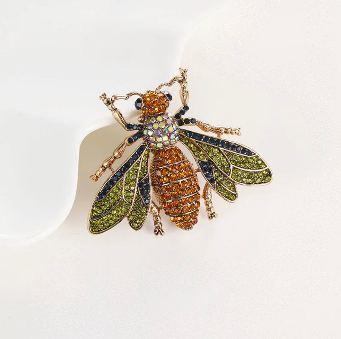 Orange Green Bee Brooch