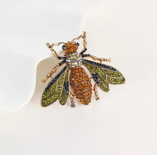 Orange Green Bee Brooch