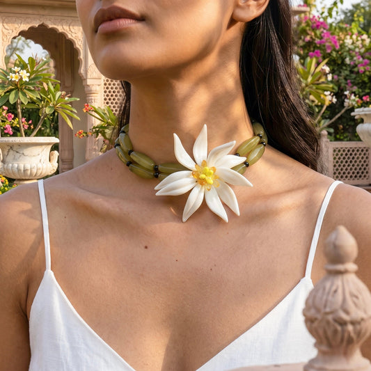White Flower Beaded Necklace