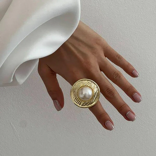 Stamped Pearl Ring