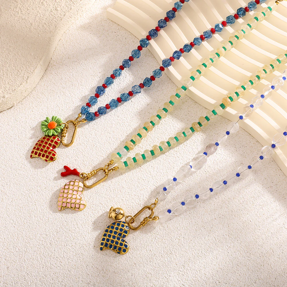 Blue Bead Red Heart Necklace