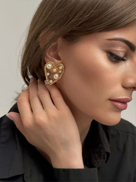 Heart Pearl Studs