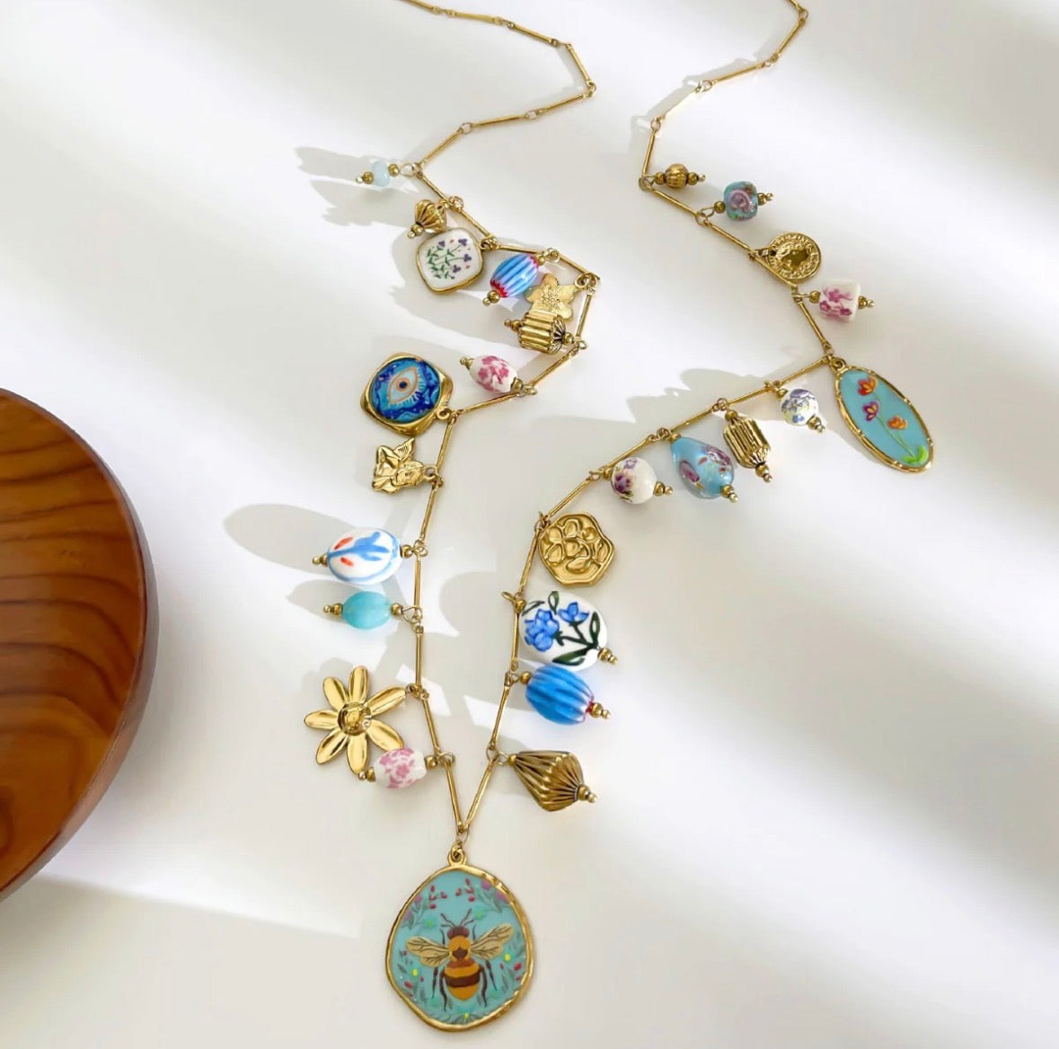Blue Bee Charm Necklace