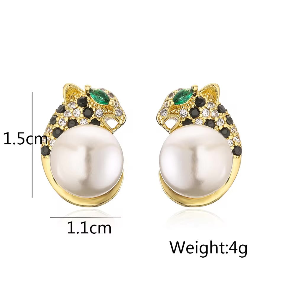 Leopard Pearl Stud Earrings
