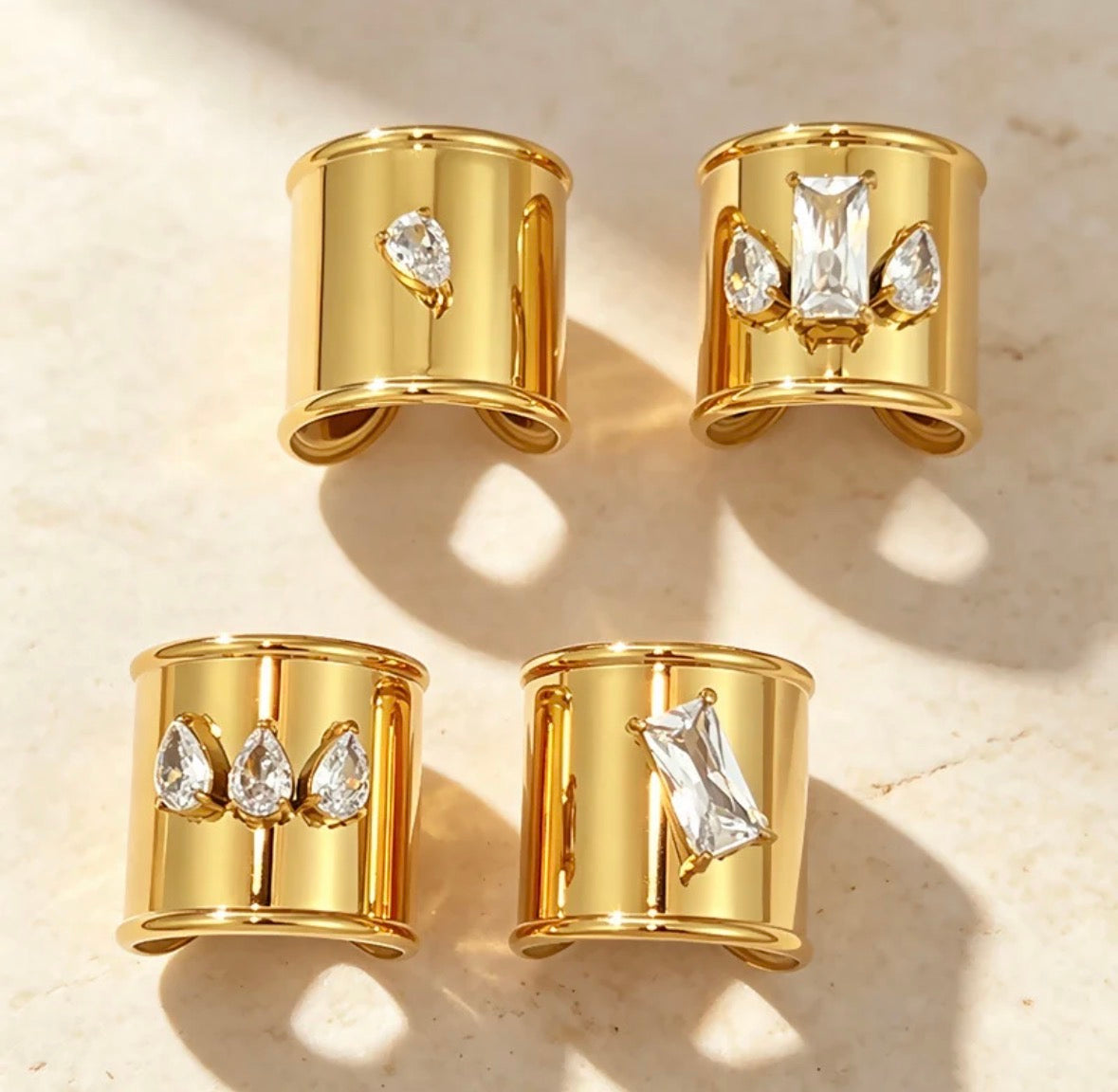 Three Crystal Band Ring