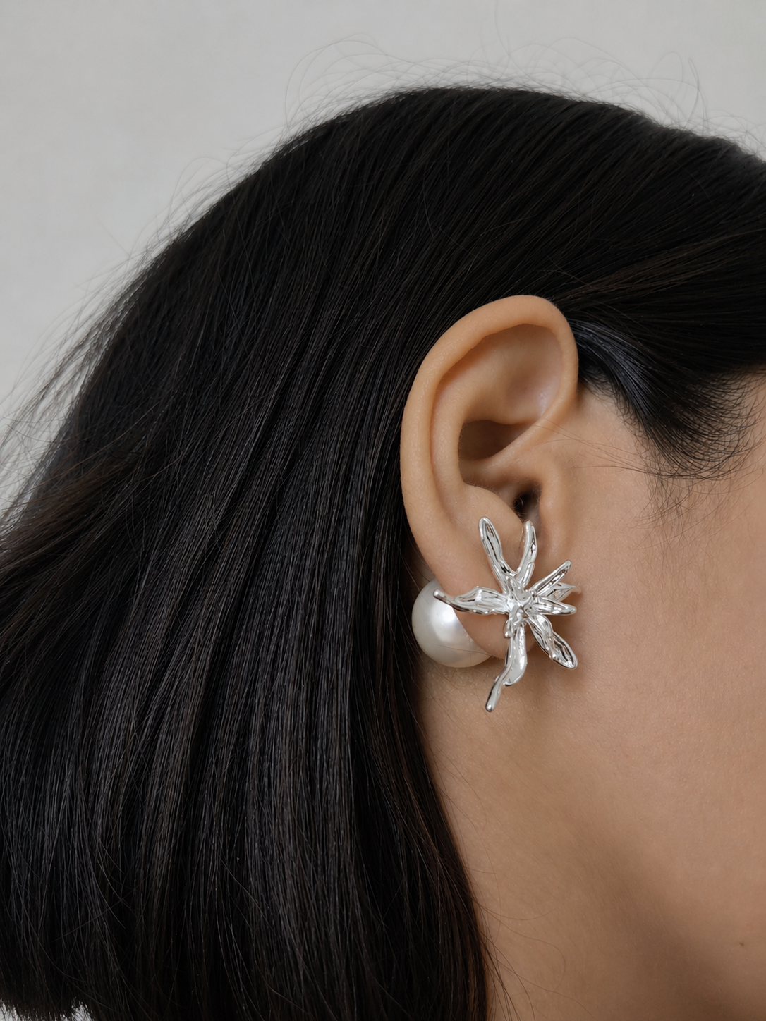 Flower and Pearl Stud Earrings