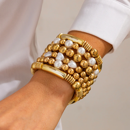 Pearl N Bead Layered Bracelet Set