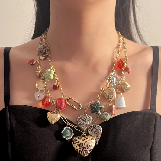 Double Layered Heart Charm Necklace