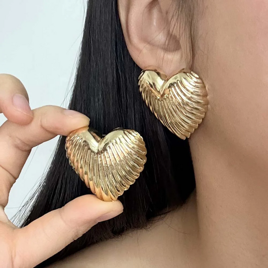 Puffed Heart Medium Stud Earrings