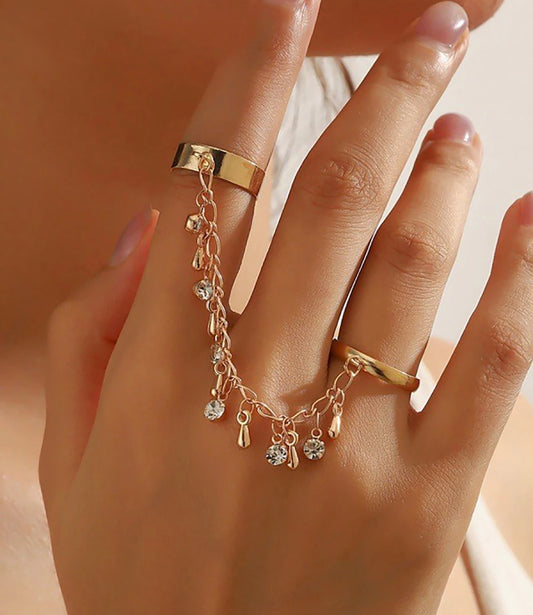 Diamond Hanging Double Finger Ring