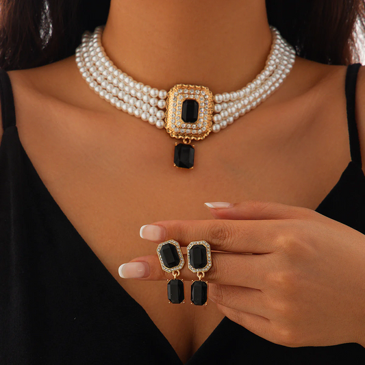 Black Pearl Choker and Earring Set