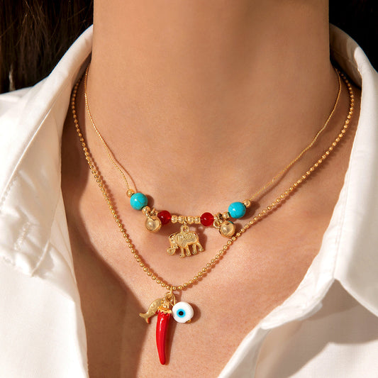 Gold luck Mirchi Layered Necklace