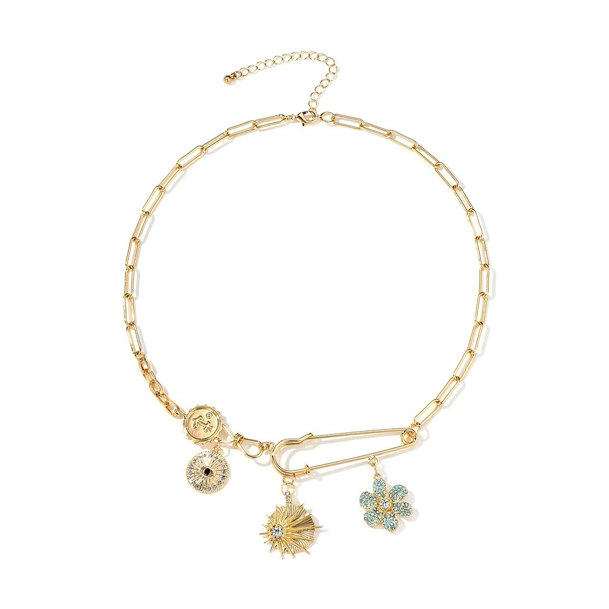 Blue Flower Evil Eye Charm Necklace