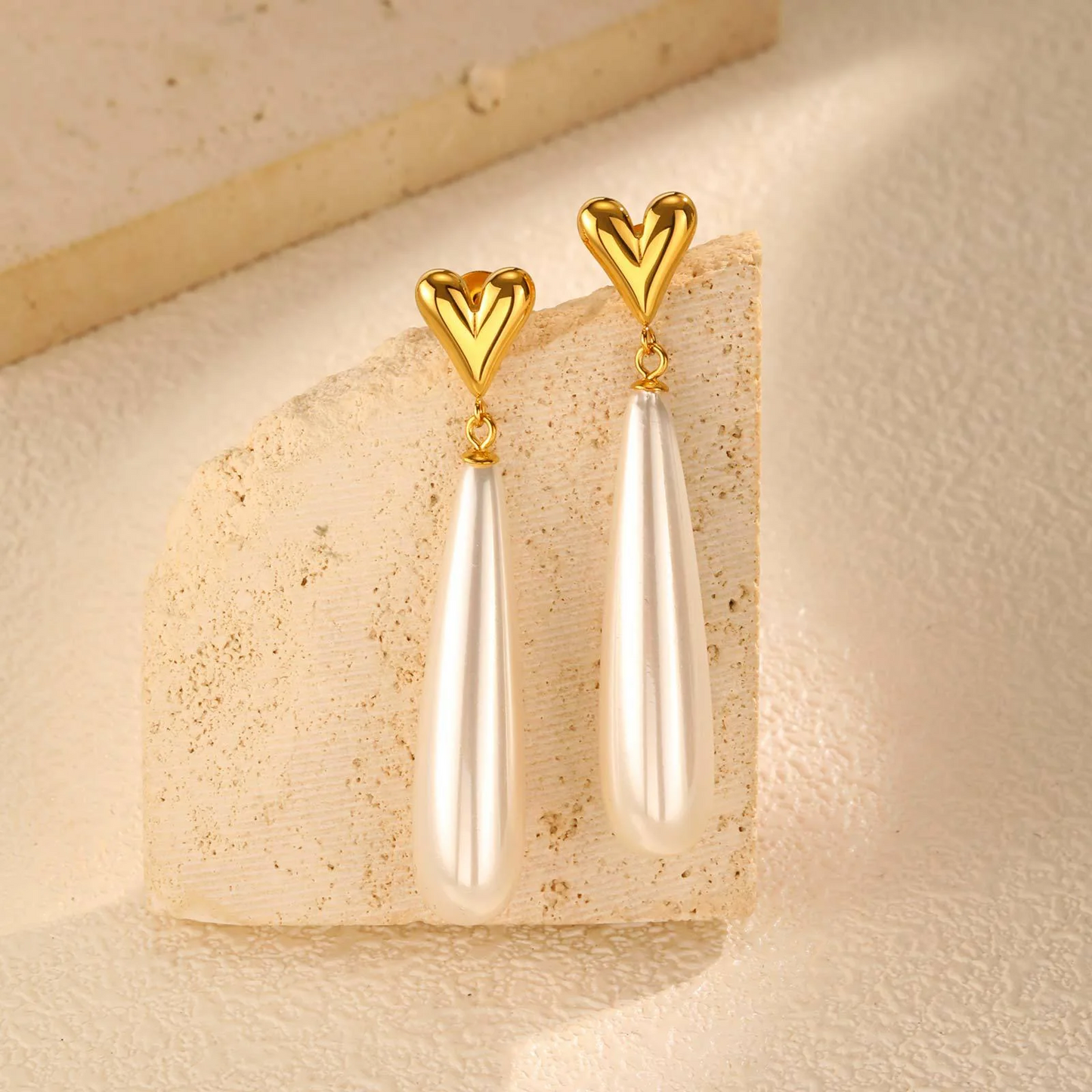 Heart Drop Pearl Earrings