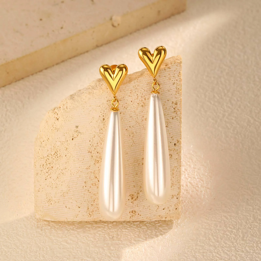 Heart Drop Pearl Earrings