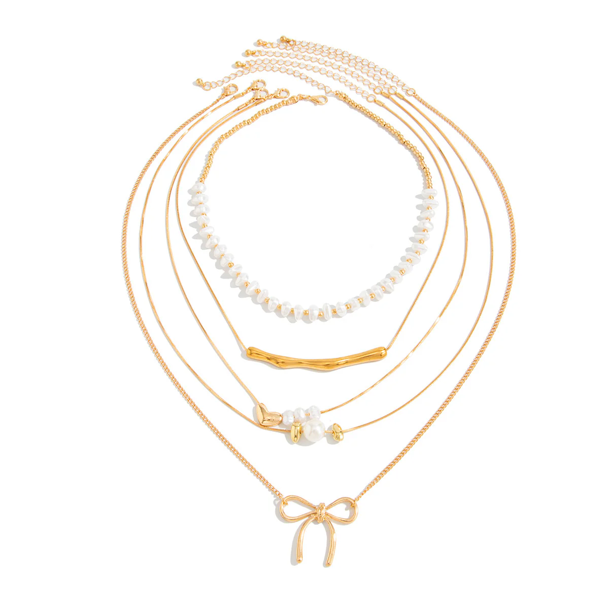 Pearl and Bow Layered Necklace(5)